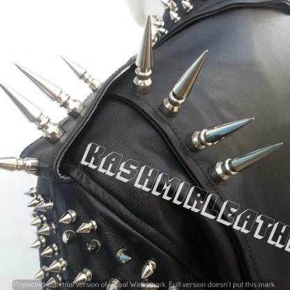 Mens Black Silver Long Spiked Studded Punk Rock..